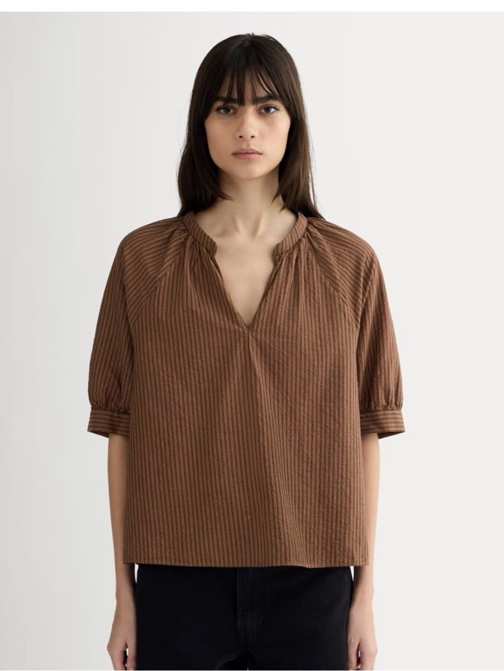 Everlane - The Gauze Gathered Top in Carob Brown/Black